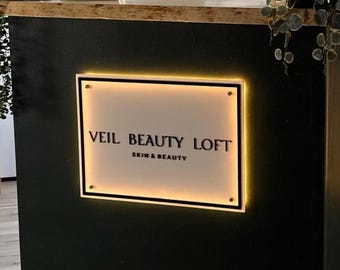 Custom Light Up Business Sign, Illuminated Salon Logo Sign, Neon Business Logo, Reception Wall Clinic Sign, Skin Hair Nail Signage