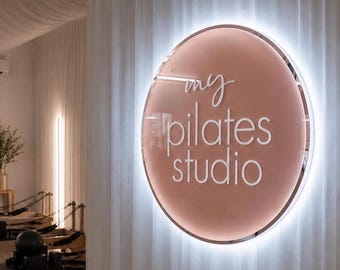 Pilates Studio Sign, Acrylic Fitness Logo Sign, Wellness Studio Wall Decor, Custom Reception Sign