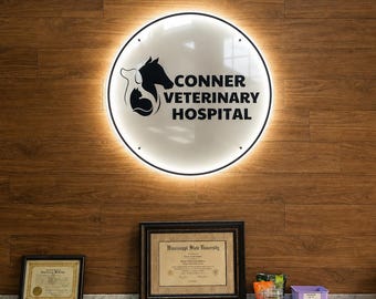 Custom Pet Business Logo Sign, Acrylic Veterinary Clinic Sign, 3D LED Logo, Grooming Salon Wall Decor, Pet Spa Reception Sign