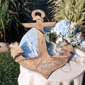 Beach Wedding Guest Book Alternative, Big Wooden Anchor, Seaside Wedding Decor, Nautical Custom Wedding Sign, Navy Bridal Shower