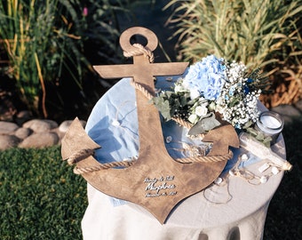 Beach Wedding Guest Book Alternative, Big Wooden Anchor, Seaside Wedding Decor, Nautical Custom Wedding Sign, Navy Bridal Shower