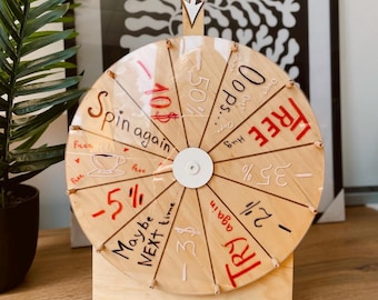 Customizable Wedding Spin Wheel Game: Birch Wood, Engraved Options