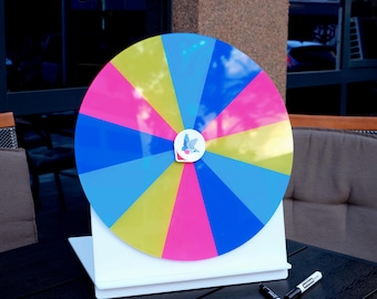 Trade Show Booth Spinner, Custom Acrylic Logo Giveaway Game, Dry Erase Expo Vendor Event Display