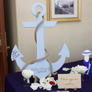 Livro de visitas para casamento na praia, decoração para casamento na praia, livro de visitas com âncora de madeira, placa para casamento à beira-mar, placa de boas-vindas náutica