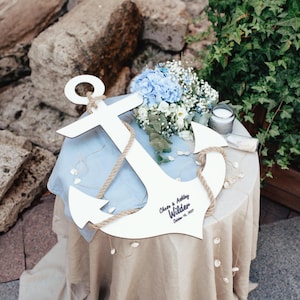 Nautical Beach Wedding Guest Book Alternative, Wooden Anchor Guest Book, Nautical Rustic Wedding Sign, Ocean Wedding Welcome Sign