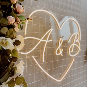 Wedding Neon Sign Heart Custom, Led Neon Sign, Wedding Backdrop Sign, Neon Wall Sign, Custom Couple Initials, Custom Neon Signage