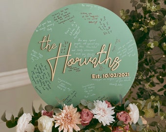 Green Wedding Guest Book Alternative, Modern Wedding Welcome Sign, Woodland Engagement Sign, Last Name Romantic Sign, Custom Guest Book