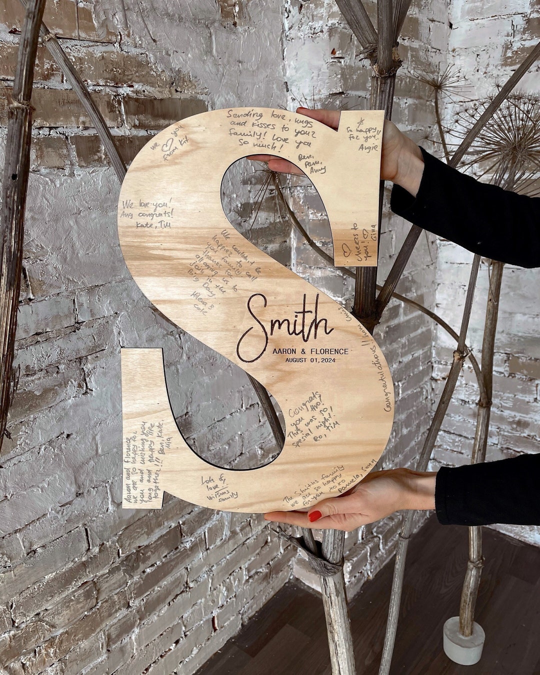 Initial Sign Boho Guest Book Wooden Letter Guest Book Etsy