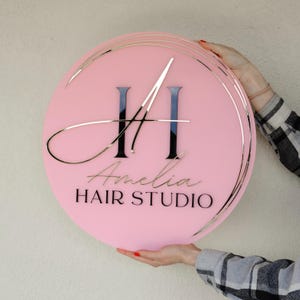 3D Blush Round Business Logo Sign, Custom Acrylic Business Sign, Salon Decor, Salon Sign, Office Storefront, Wall Decor