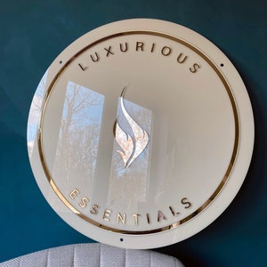 Enseigne logo d'entreprise personnalisée, Décoration murale rose poudré, Enseigne 3D acrylique, Logo de bureau, Enseigne ronde de salon, Décoration de clinique dorée, Signalétique de nom d'entreprise image 7