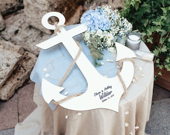 Nautical Beach Wedding Guest Book Alternative, Wooden Anchor Guest Book, Nautical Rustic Wedding Sign, Summer Ocean Wedding Welcome Sign