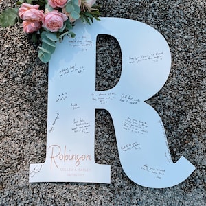 Libro de visitas con letras de madera rústica, letrero inicial personalizado para bodas, compromisos o aniversarios.