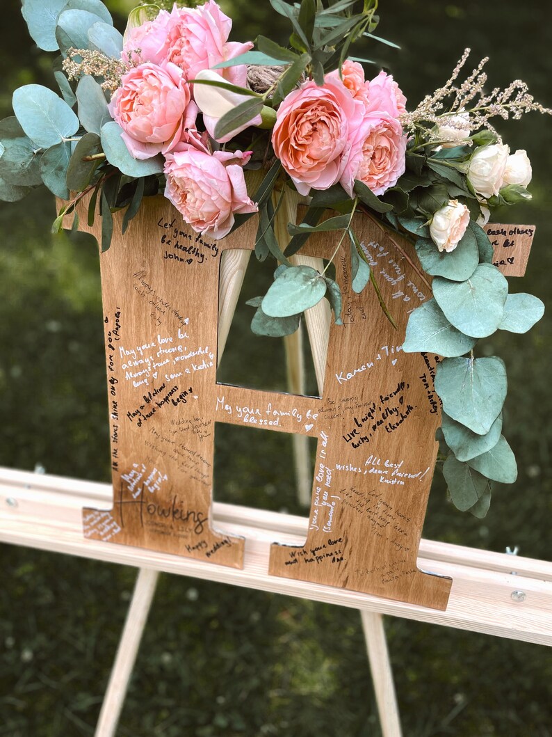 Initial Sign Boho Guest Book Wooden Letter Guest Book Etsy