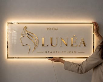 Custom LED Acrylic Sign, Backlit Logo Wall Decor, Hair Salon Barbershop Name Plaque