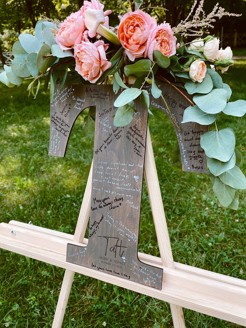 Initial Sign Boho Guest Book Wooden Letter Guest Book Etsy