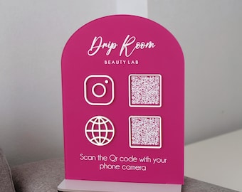 Multi QR Code Sign Business, Acrylic Lets Get Social Sign, Scan to Pay Display, Wifi QR Code, Social Media Sign, Payment Sign