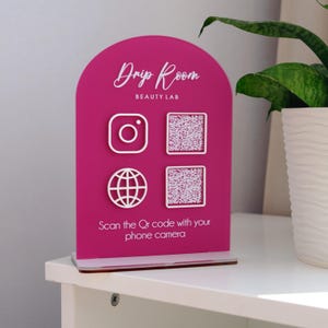 QR Code Business Instagram Facebook Social Media Sign for Salon Beauty Hairdresser, QR code display stand for Beauty Salon, Shop