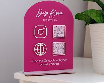QR Code Business Instagram Facebook Social Media Sign for Salon Beauty Hairdresser, QR code display stand for Beauty Salon, Shop