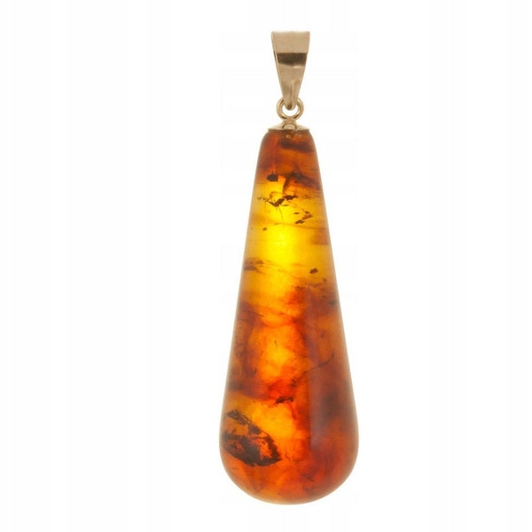 Teardrop Baltic Amber Pendant Yellow Gold 585 14k