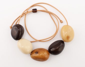 Tagua necklace brown beige, large pearl necklace, long necklace with large pendant, statement women's necklace tagua nut jewelry eco friendly necklace