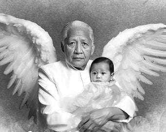 Add Deceased Loved One to Photo, Add someone to Photo, Add Angel Wings to passed away Loved one, Memorial Family Portrait From Photos