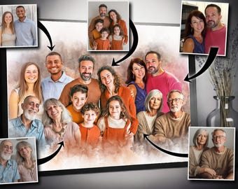 Memorial Painting with deceased loved one Photo, Add person to Family Photo, Add Passed away Loved one To Portrait, Combine Photos Merging
