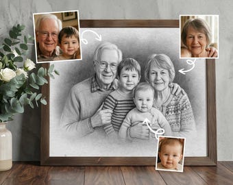Realistic merge of different photos, Add deceased loved one to photo, Add someone to photo, Family portrait from photos, Memorial portrait