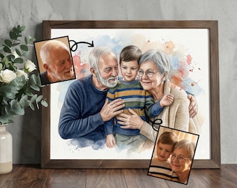 Fathers day photo gift, Custom Family Portrait, Merge Memories with Deceased Loved One, Realistic Merge of Different Photos, sketch