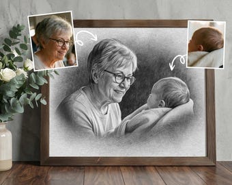 Mother’s Day Custom Photo Gift, Memorial pencil sketch, Add Deceased Loved One, Personalized Family Painting, Canvas Print DigitalFile
