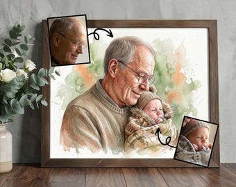 Custom Father’s Day Portrait from Photo | Personalised Dad Gift | Watercolour Family Painting | Unique Gift for Father