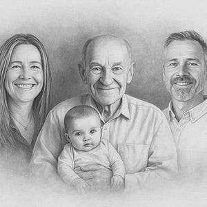 Fathers day photo gift, Custom Family Portrait, Merge Memories with Deceased Loved One, Realistic Merge of Different Photos, sketch