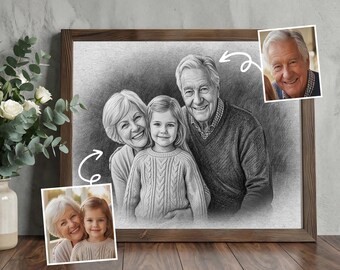 Custom Dad Portrait Painting | Father’s Day Gift from Kids | Personalised black and white Photo Illustration