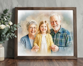 Custom Memorial Portrait from Photo, Add Deceased Loved One, Personalised Mother’s Day Gift, Watercolour Family Remembrance Canvas Digital
