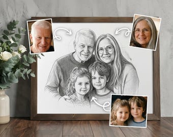 Realistic merge of different photos, add deceased loved one to photo, remove someone from picture, Family pencil sketch, Memorial gift