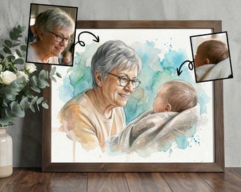 Mother’s Day Custom Photo Gift, Memorial Watercolour Portrait, Add Deceased Loved One, Personalised Family Painting, Canvas Digital print