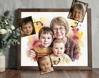 Memorial Watercolour Portrait, Custom Family Painting, Add Loved One canvas frame poster print (Digital File) mom gift