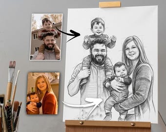 Christmas photo gift, Custom Family Portrait, Merge Memories with Deceased Loved One, Realistic Merge of Different Photos, sketch