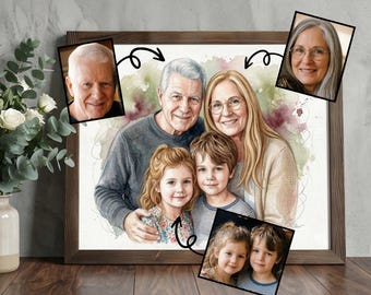 Custom Dad Portrait Painting | Father’s Day Gift from Kids | Personalised Watercolour Photo Illustration