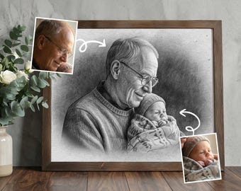 Fathers day photo gift, Custom Family Portrait, Merge Memories with Deceased Loved One, Realistic Merge of Different Photos, sketch