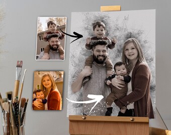 Retrato familiar de diferentes fotos / Agregar un ser querido fallecido a la foto / Agregar persona a la foto / Combinar fotos / Regalo para papá Mamá Agregar a alguien