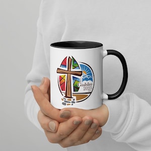 Tazza souvenir Giubileo 2025 colorata all&#39;interno. Regali del Vaticano e ricordi del pellegrinaggio - Edizione limitata! - Tazza Giubileo 2025 - Souvenir cattolici.