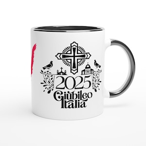 Jubilee 2025 Souvenirs mug color inside. Vatican Gifts & Pilgrimage Keepsakes, 11oz Ceramic Mug Ceramic Black.