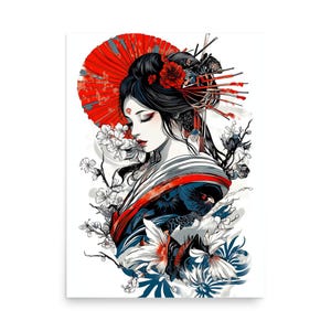 Geisha Wall Art Poster - Japanese Geisha Wall Art – Vintage Poster with Bold Colors