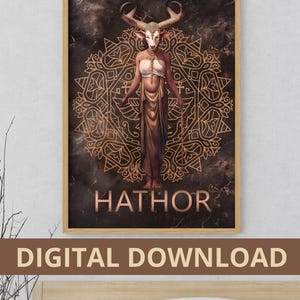 Lámina de arte mural de Hathor, la diosa vaca del amor y la alegría - Mitología egipcia - Póster de Hathor