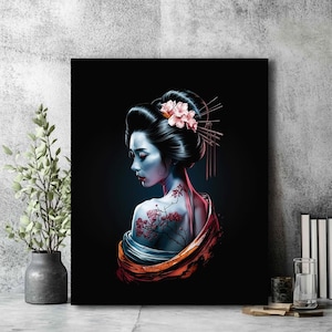 Geisha Poster - High-Quality Geisha Poster - Perfect for Home Decor - Beautiful Geisha Art Print - Black Background!