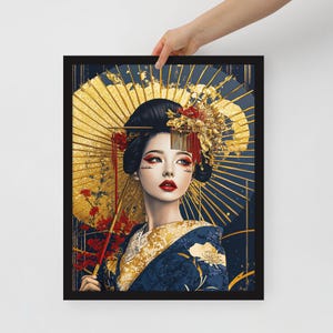 Geisha Wall Art - Framed poster - Japanese Geisha Print – Colorful Vintage Art for Your Space