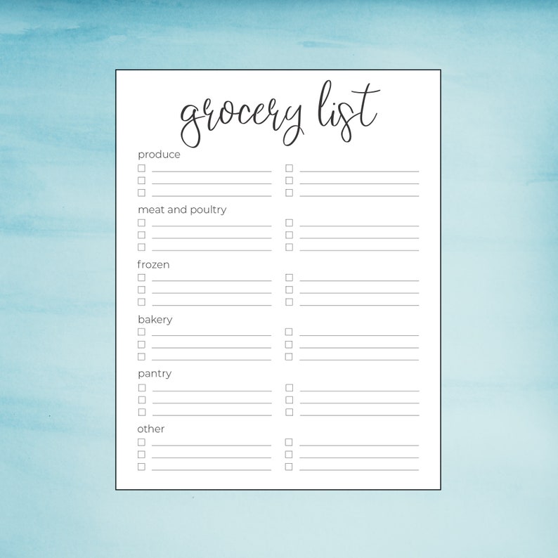 Simple Grocery List Printable Download With Categories - Etsy