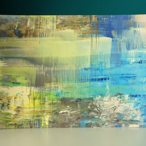 Carte postale, paysage marin, semi-abstrait, beaux-arts (12,7x18 cm). Extrait de ma peinture à l'huile originale intitulée : « Echoes of Summer »