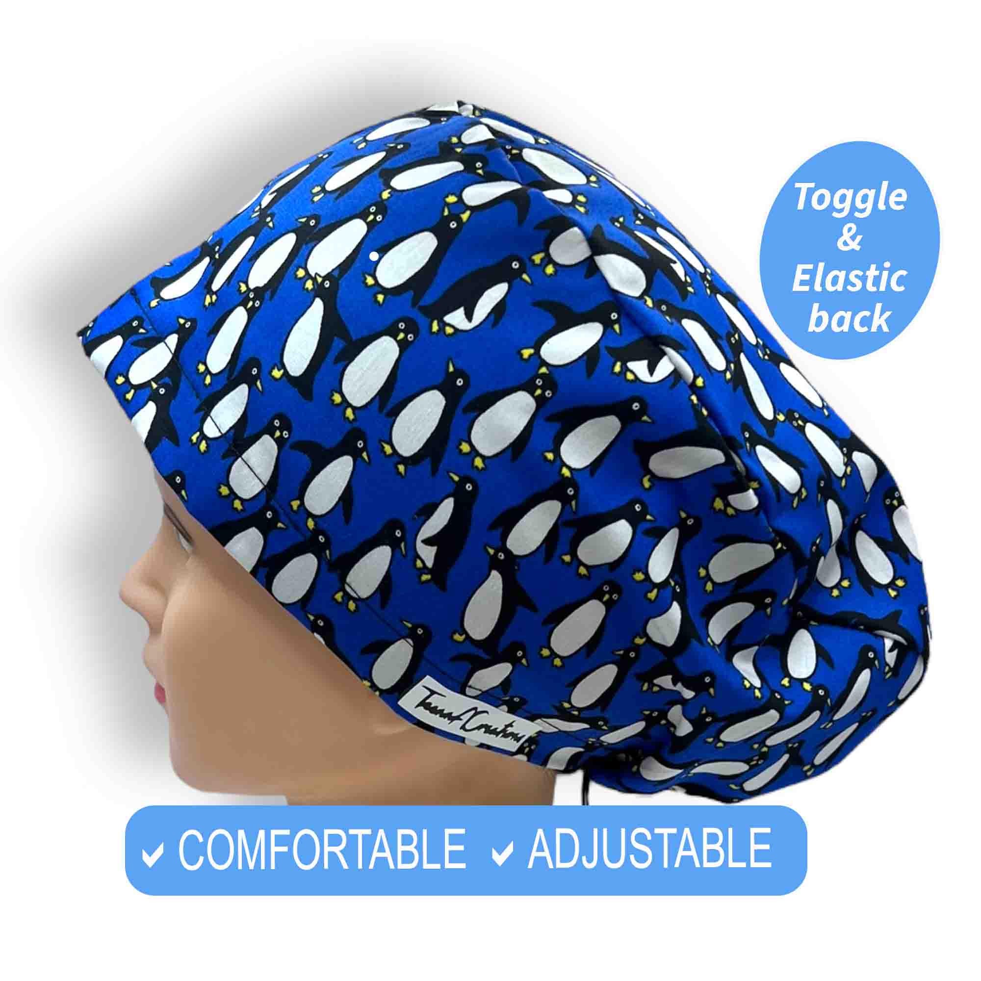Mens scrub caps | Penguin Scrub Hats, Satin Lined Scrub Caps, euro style, surgical cap with buttons, anesthesia scrub cap, nicu nurse