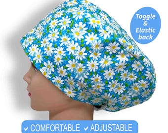 Floral Scrub Cap | Scrub Hats, Satin Lined Scrub Caps for women euro style,surgical cap with buttons, anesthesia scrub cap, nicu nurse